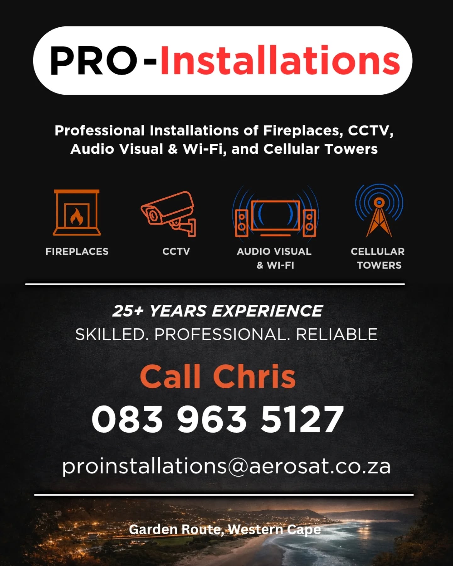 Brand design and marketing material for PRO-Installations, Garden Route Western Cape